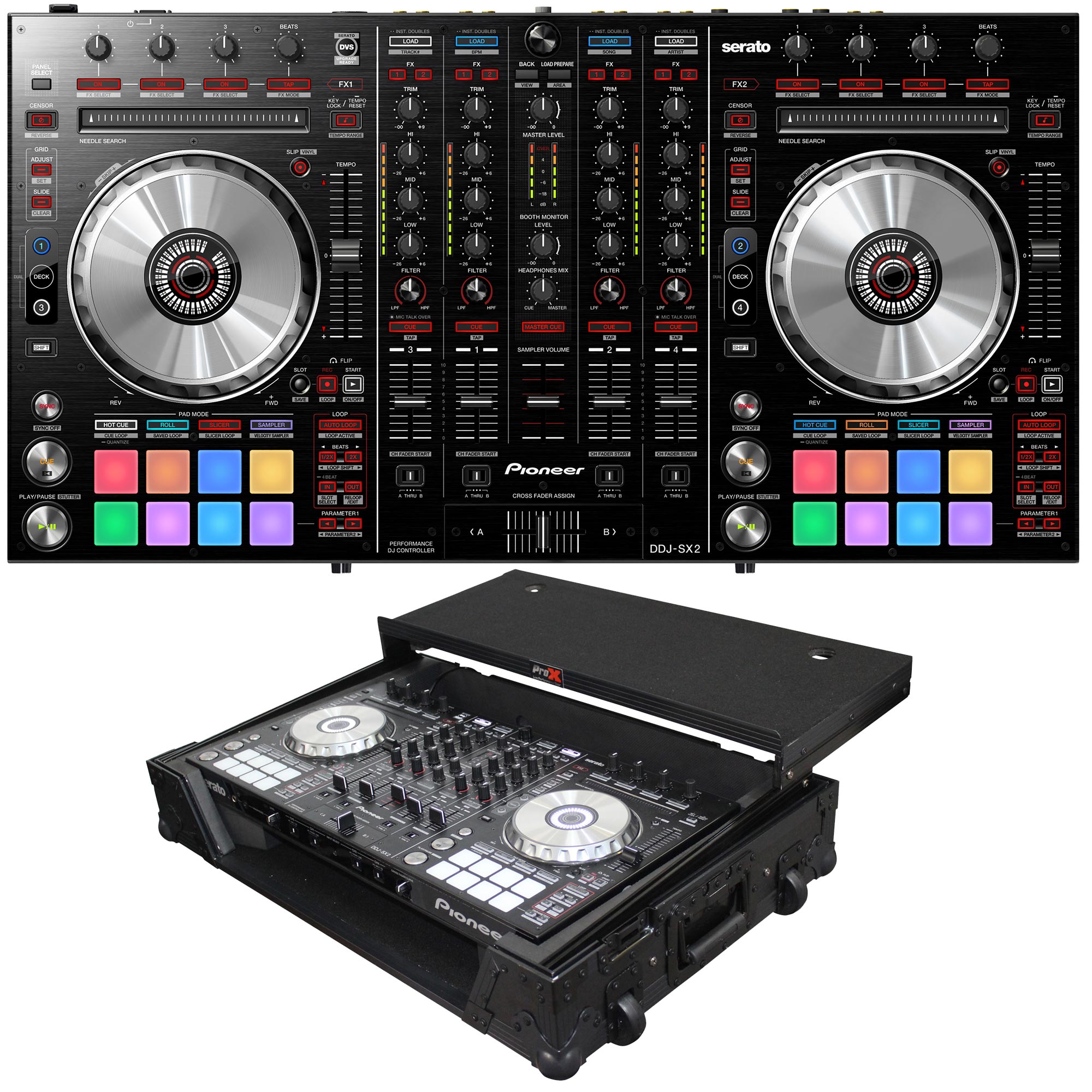 PIONEER DDJSX2 BUNDLE + Black on Black Flight Case with