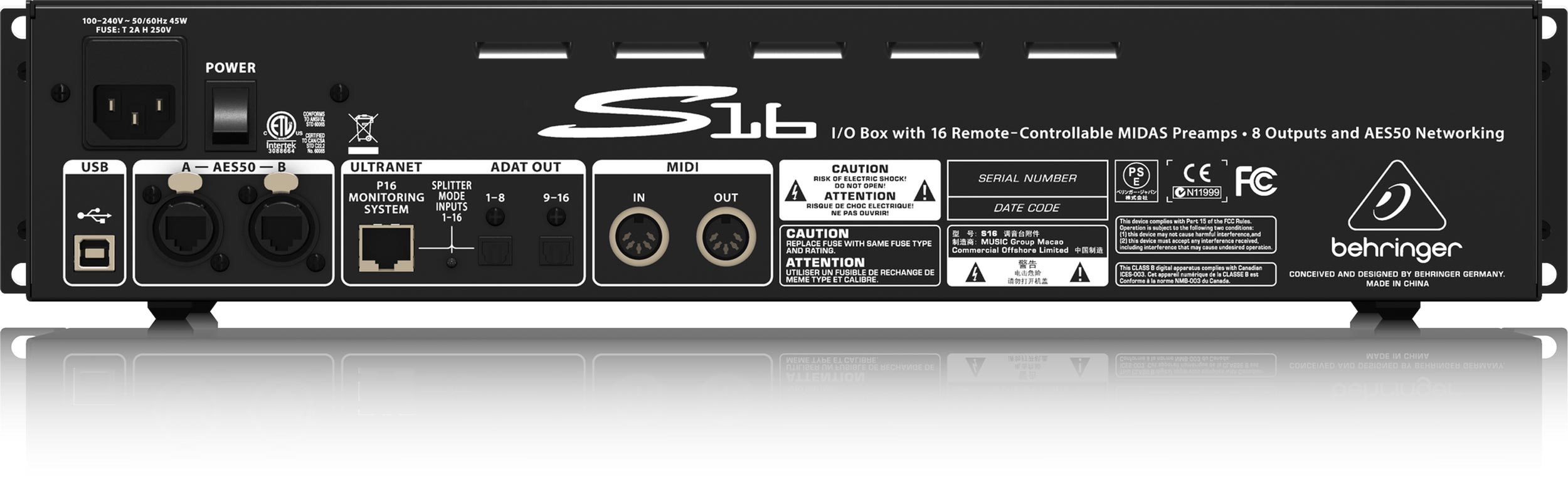 BEHRINGER S16 Digital Snake I-O Box with 16 Remote-Controllable Midas ...