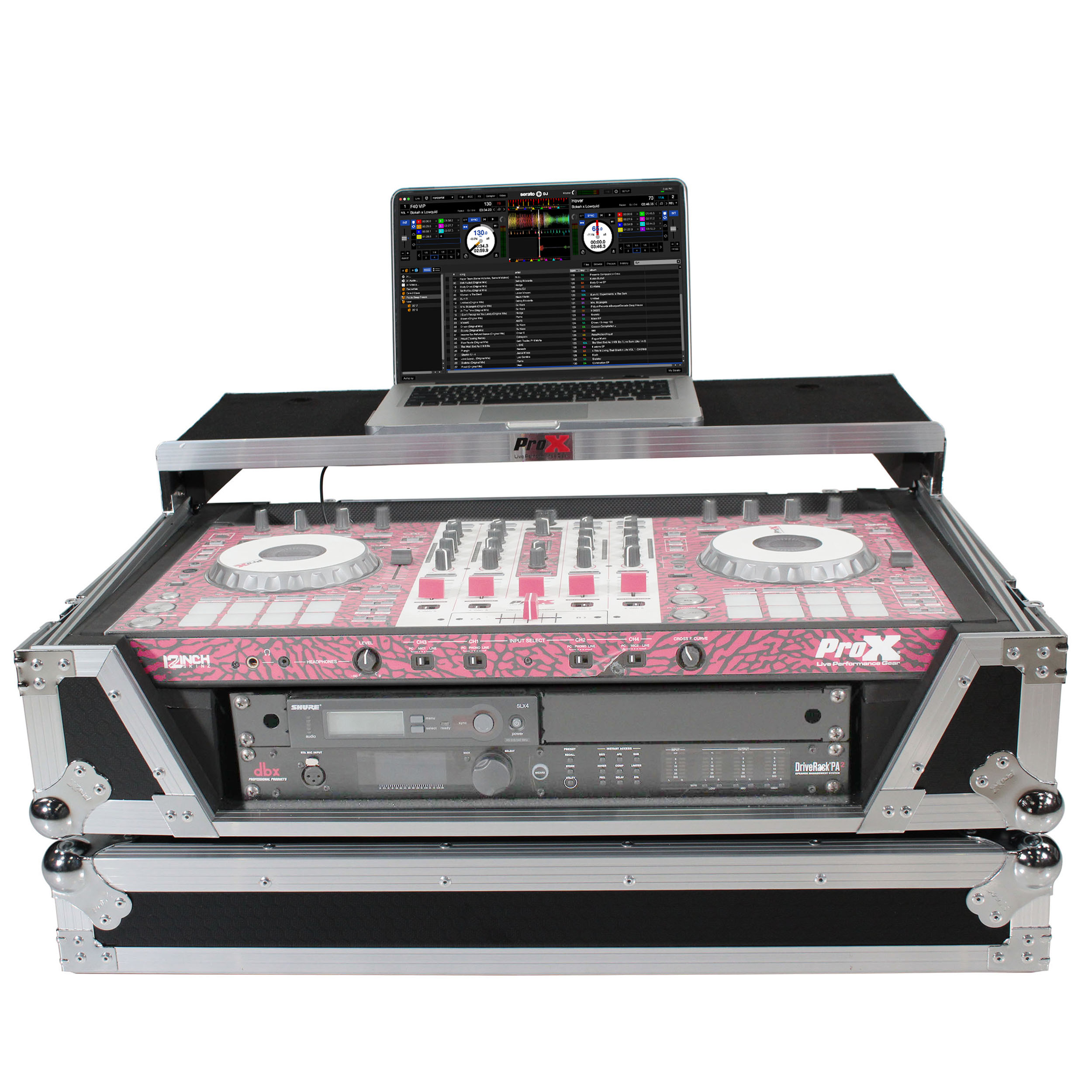 LED Lights and Wheels Black on Gray Design XS-DDJSX WLTGB LED ProX Flight Case for Pioneer DJ DDJ-SX/RX & Denon MCX7000 With Sliding Laptop Shelf 