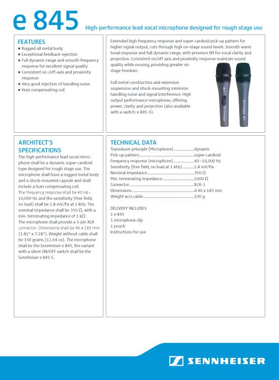 SENNHEISER e845S | Evolution Supercardioid Dynamic Microphone | agiprodj