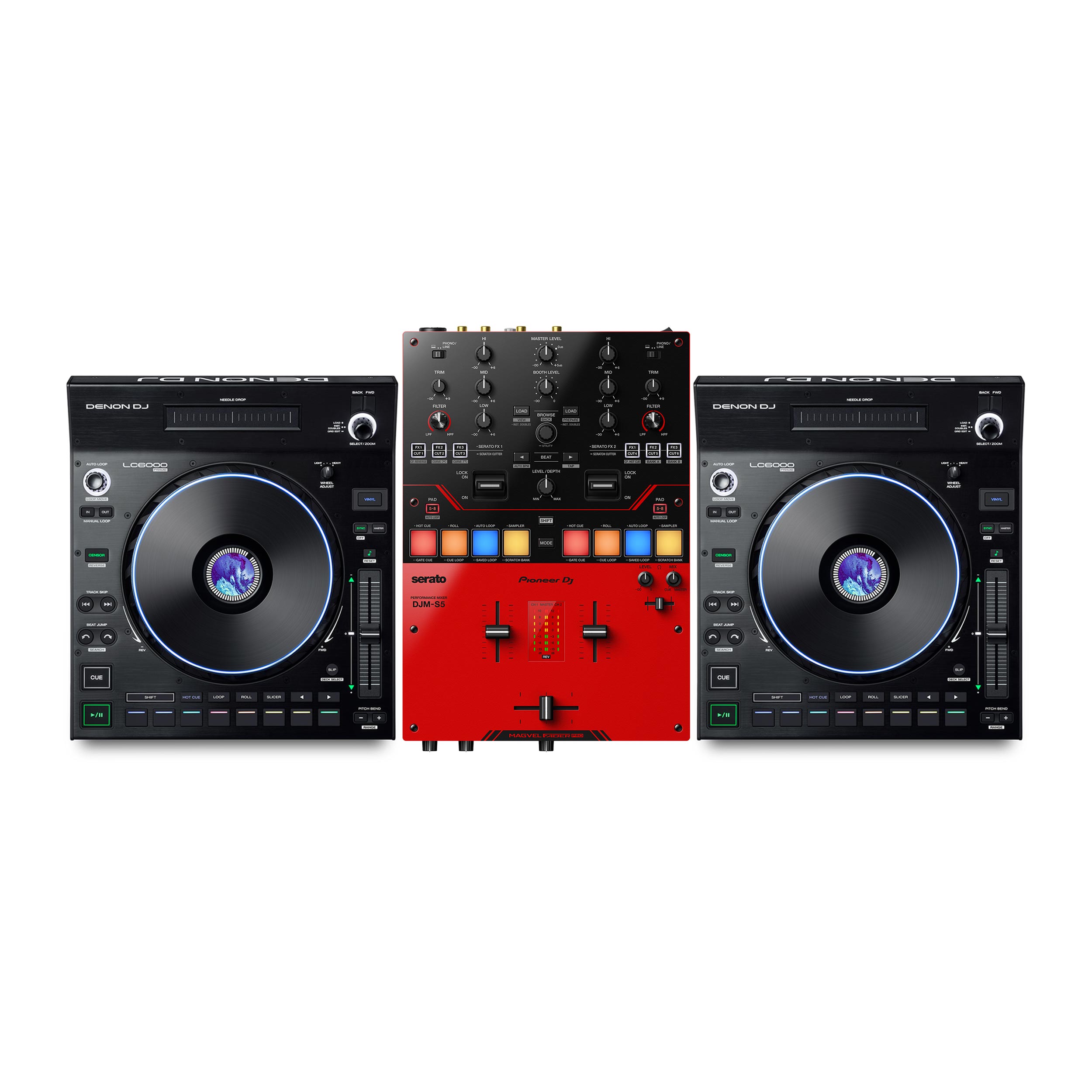 PIONEER DJ DJM-S5 DENON DJ LC6000 PRIME Bundle | agiprodj