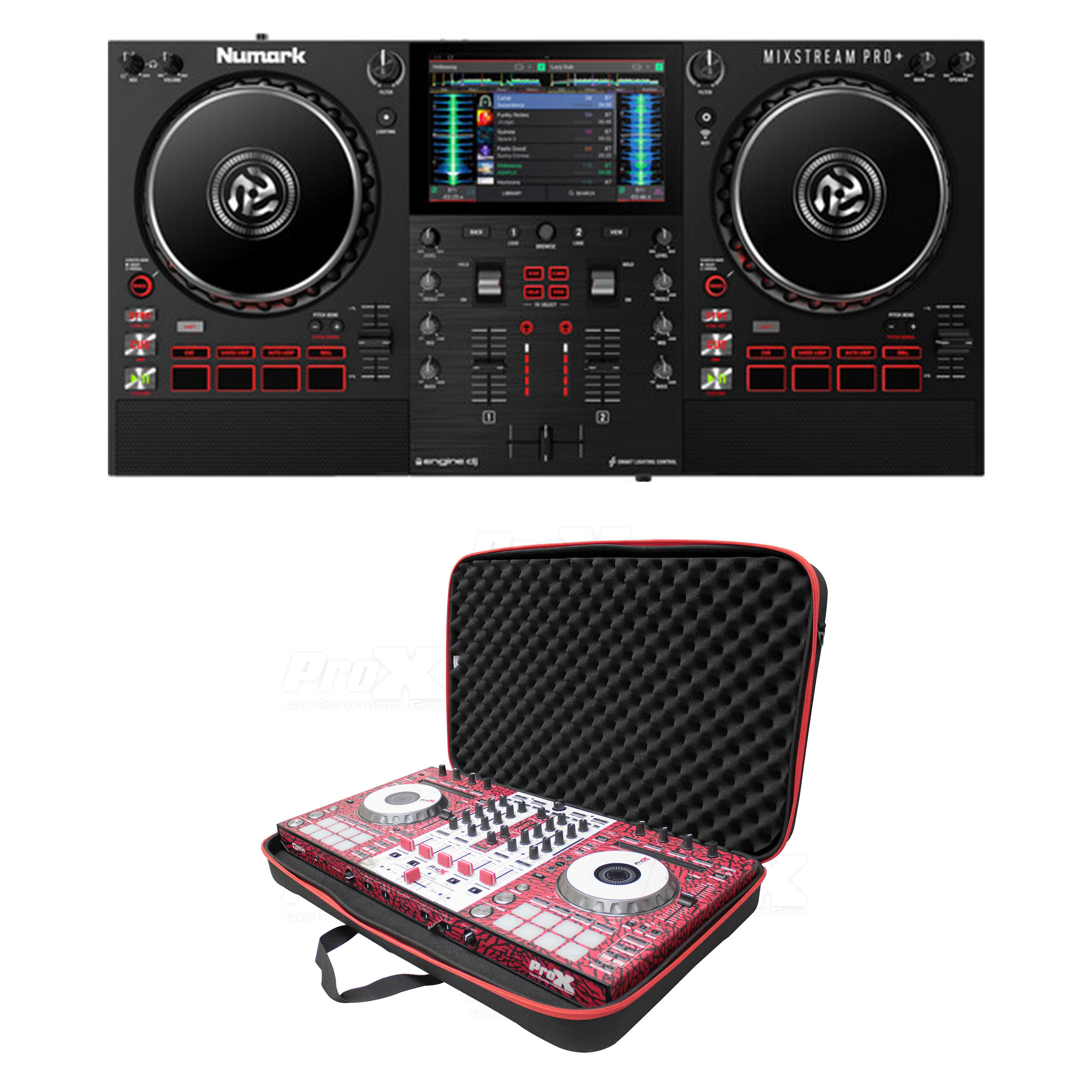 NUMARK MIXSTREAM PRO+ Standalone Streaming DJ Controller with PROX XB-DJCM  Case Bundle