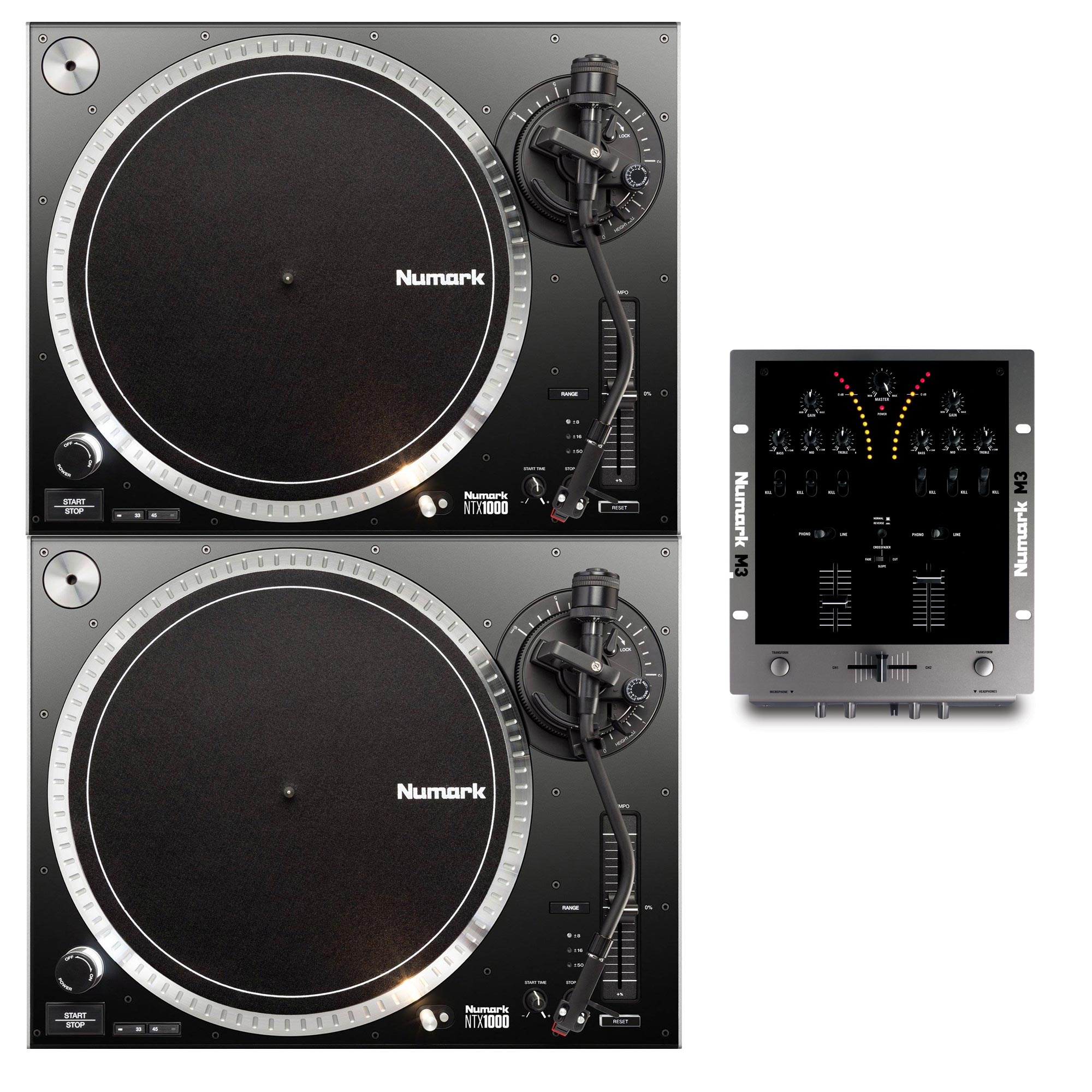 NUMARK DJ BUNDLE 2 NTX1000 Turntables + 1 M3 2Channel Mixer agiprodj