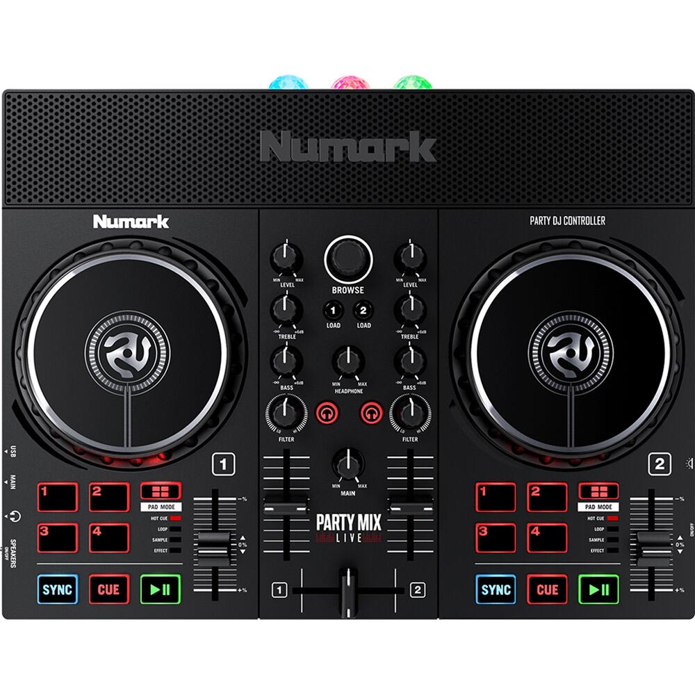 DJ Controller DJ Set for Beginners with Built-In DJ Lights & DJ Mixer for Serato DJ Lite and Algoriddim djay Pro AI Numark Party Mix II 