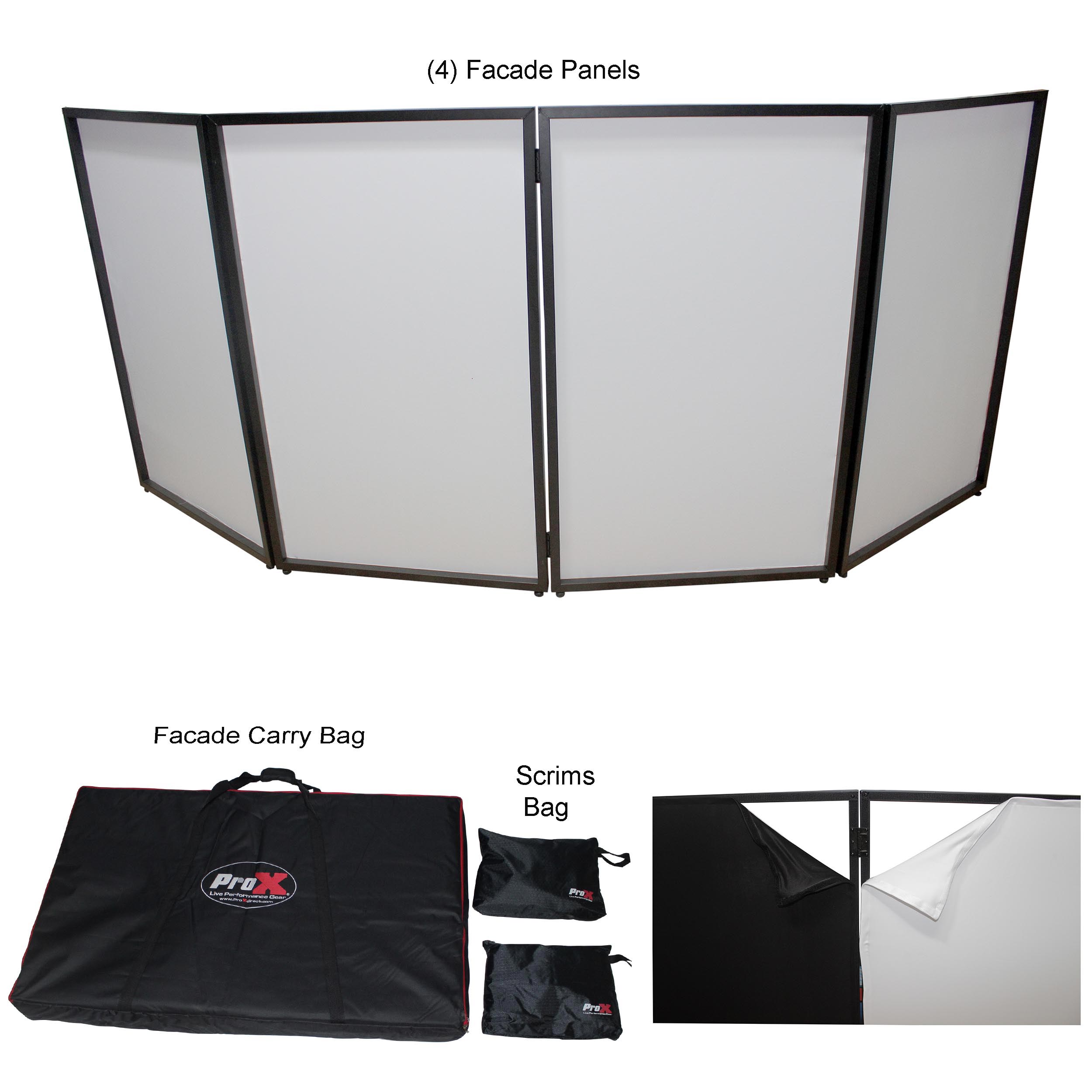 PROX XF-4X3048B MK2 4 Panel DJ Facade Black Collapse and Go Facade Panels  with Carry Bag