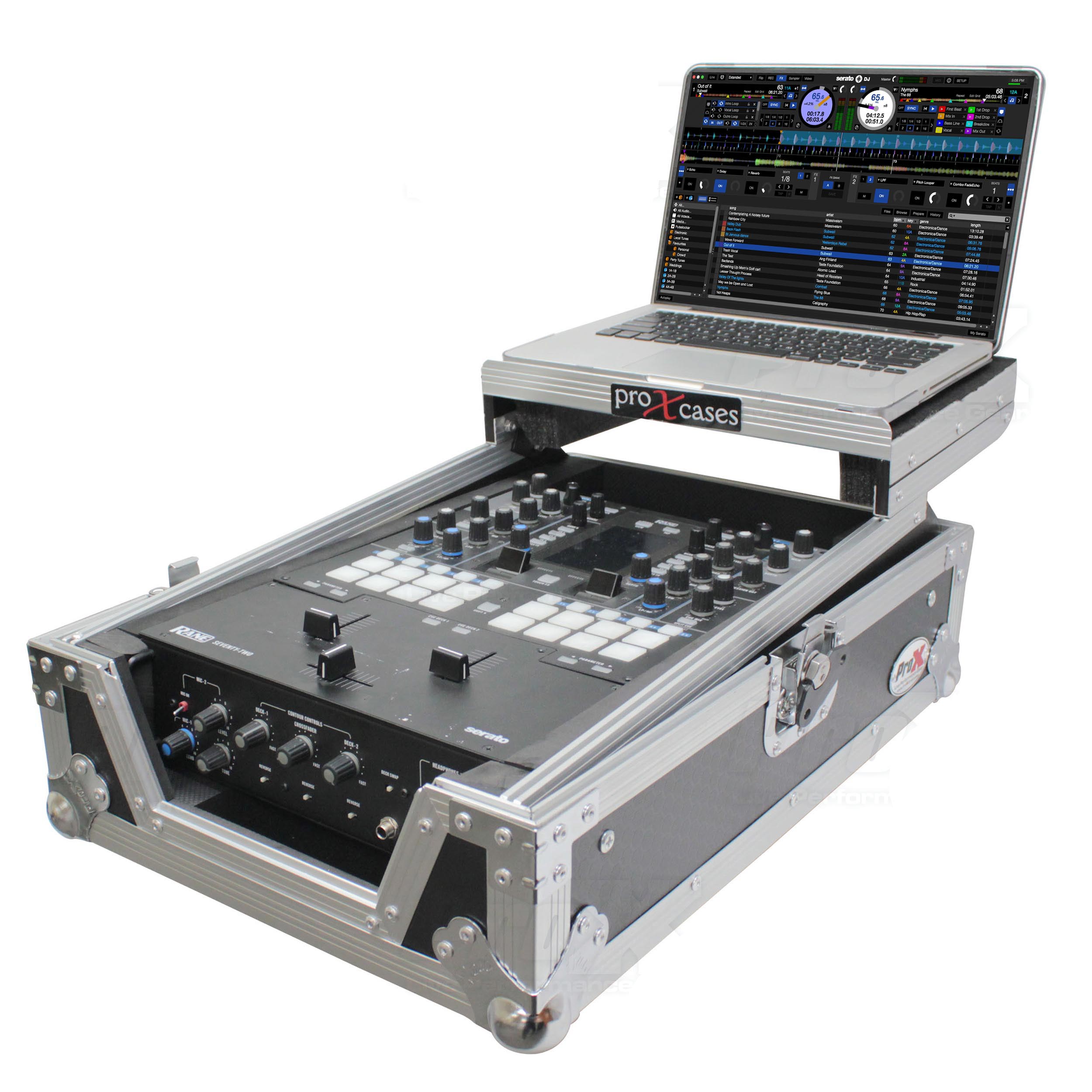 Prox XS-RANE72LT 11 ATA-300 Style Gig Ready Flight/Road Case with Laptop Shelf for Rane Seventy-Two DJ Mixer Silver on Black 