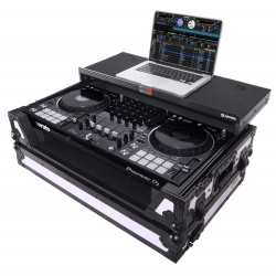 PROX XS-DDJ1000 WLTWH Fits Pioneer DDJ-1000SRT Case White on Black with Sliding Laptop Shelf and Wheels