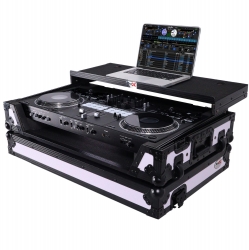 Prox XS-DDJREV7 WLTWH Case Fits Pioneer DDJ-REV7, White on Black with Sliding Laptop Shelf and Wheels
