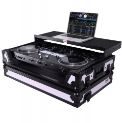 PROX XS-DDJREV7 WLTWH Case Fits Pioneer DDJ-REV7, White on Black with Sliding Laptop Shelf and Wheels