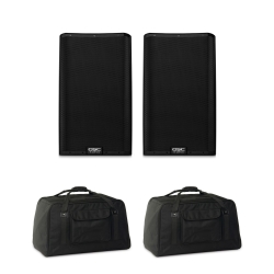 2 QSC k8.2 Powered Speakers + 2 Tote Bags Bundle