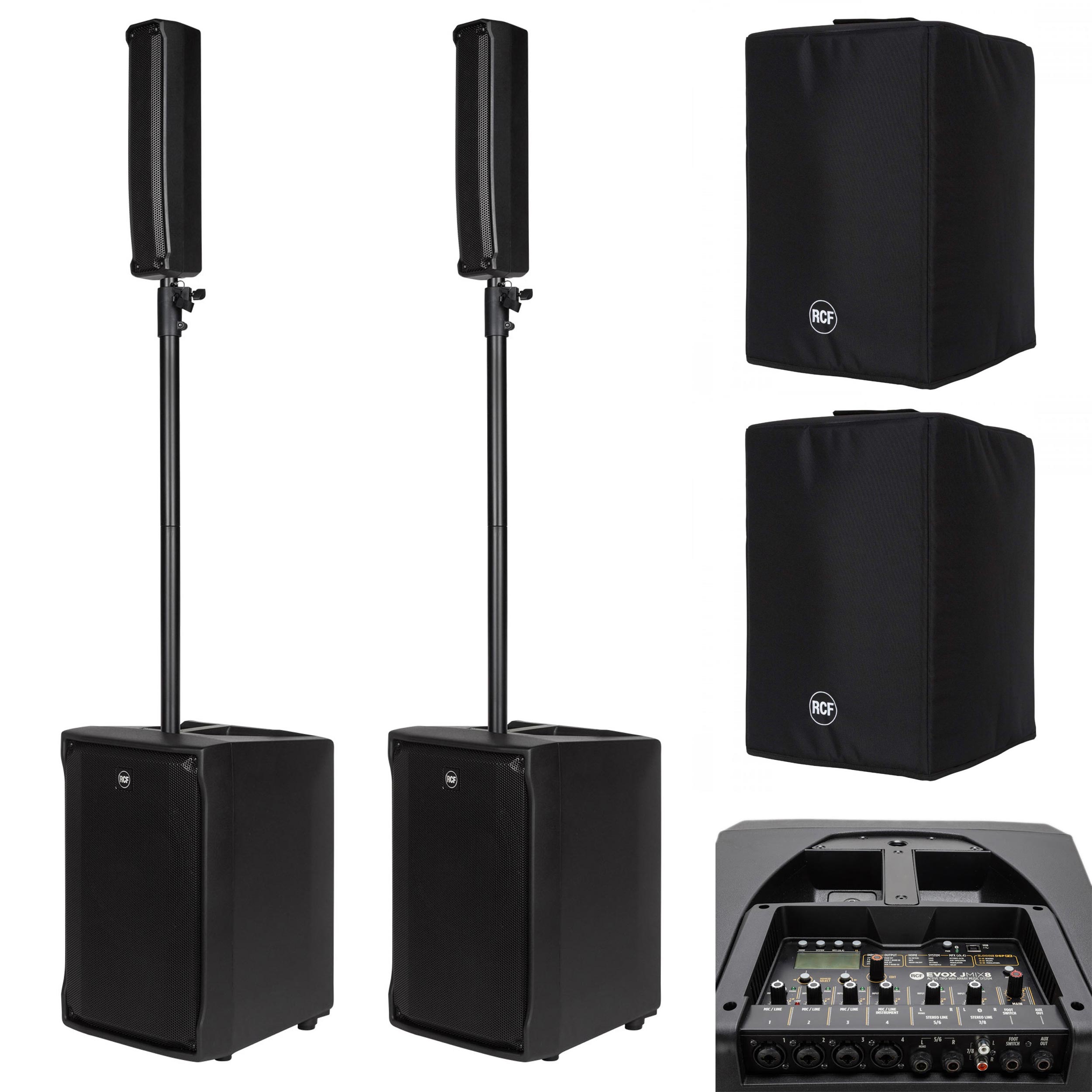 RCF EVOX J8 / JMIX8 Bundle + FREE Covers - Black | agiprodj