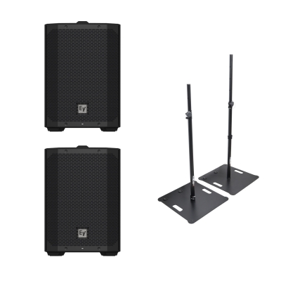 2 Electro-Voice Black Everse 8 with Black Polaris Stands Bundle