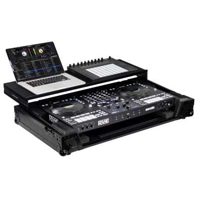 ODYSSEY FZGSRANE4GTBLM Black Label RANE FOUR Flight Case with Glide Style Shelf + KB Shelf
