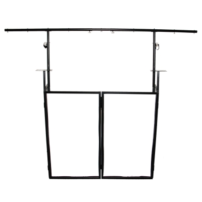 NOVOPRO SDX V2 Mobile Folding DJ Booth with Table, Scrim and Lighting Bar - Black