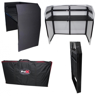 ProX XF-MESA-B MK2 Folding DJ Booth Table Frame with Black and White Scrim Covers and Carry Bag