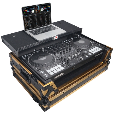 PROX XS-DDJ1000WLTFGLD LED ATA Flight Case Pioneer DDJ-1000 FLX6 SX3 Controller 1U Rack Wheels Gold on Black